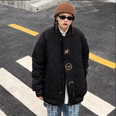 批发实拍美式字母刺绣菱形格棒球棉服女冬季<b class='q'>时尚</b>痞帅<b class='q'>情侣</b><b class='q'>宽松</b>百搭棉衣