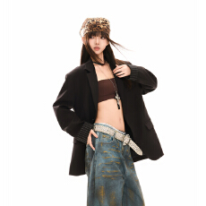 批发实拍气质优雅修身垫肩遮肉显瘦西装<b class='q'>女</b>高级感百搭中性情侣复古外套