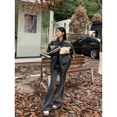 批发撞色拼接皮衣外套男女款春<b class='q'>秋</b>季情侣美式夹克高级感痞帅立领机车服