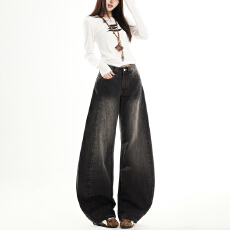 批发美式中性弯刀牛仔裤男女春秋新款宽松显瘦<b class='q'>韩版</b>潮酷百搭阔腿裤长裤