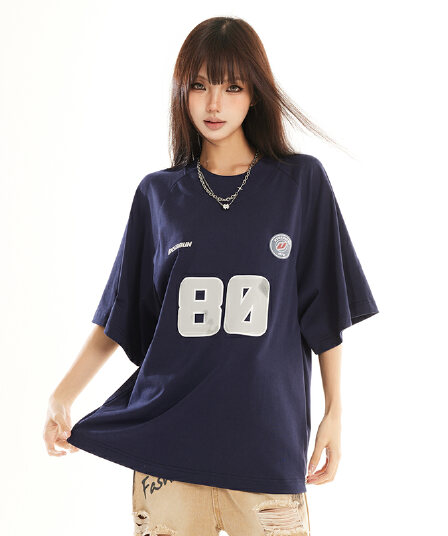 아메리칸 레트로 알파벳 프린트 반팔 티셔츠 여성 봄 아모이 루즈핏 커플 운동 가을 어깨 순면 맨위 ins 남자