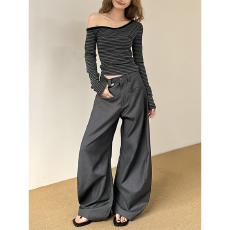 批发小众美式复古高级感褶皱弯刀西<b class='q'>裤</b>男女新款<b class='q'>宽松</b>百搭直筒<b class='q'>裤</b>子情侣<b class='q'>潮</b>