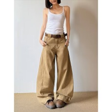 批发设计感宽松阔腿直筒休闲长裤美式复古潮流卡其色弯刀<b class='q'>牛仔裤</b><b class='q'>男</b>女