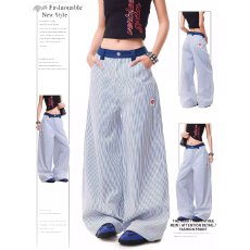 批发新款宽松休闲裤<b class='q'>男</b>女美式潮流百搭裤子夏季薄款坠感阔腿拖地长裤子