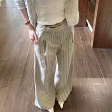 批发垂感绑带条纹阔腿裤情侣宽松休闲裤百搭老钱风男女剑道<b class='q'>西裤</b>拖地裤