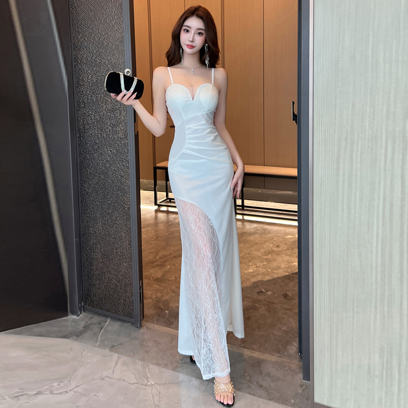 FA34667# 新款性感连衣裙女吊带包臀蕾丝长裙技师工作服 服裝批發女裝批發服飾貨源