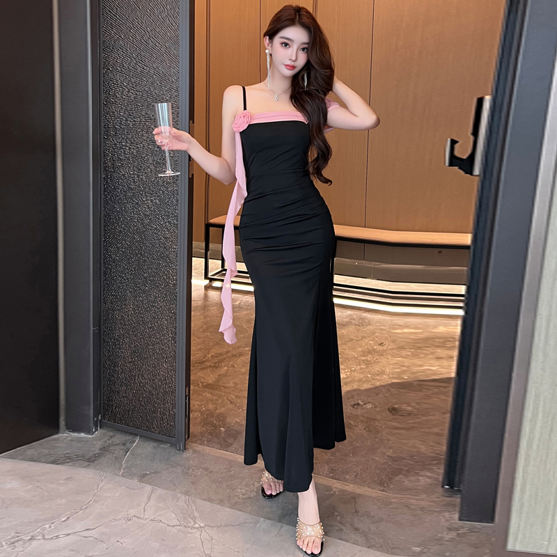 FA34670# 新款气质礼服裙长款性感开叉夜总店吊带连衣裙 服裝批發女裝批發服飾貨源