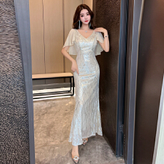 批发实拍+视频 2025新款晚礼服女气质<b class='q'>高档</b>轻奢修身鱼尾亮片长款<b class='q'>连衣裙</b>