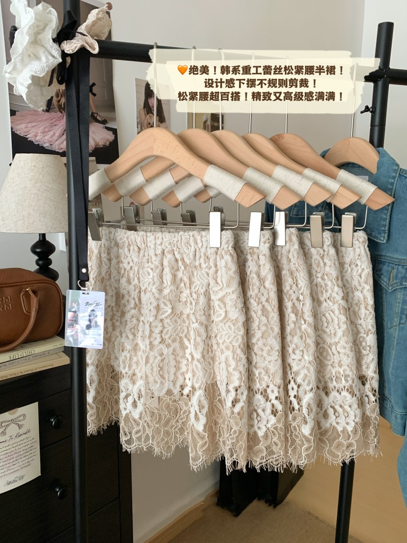 실사 한 부서 스택 착용 방귀 커튼 레이스 치마 2026 허리밴드 망사 반신 스커트 표지 엉덩이 가짜 밑단 미니 스커트