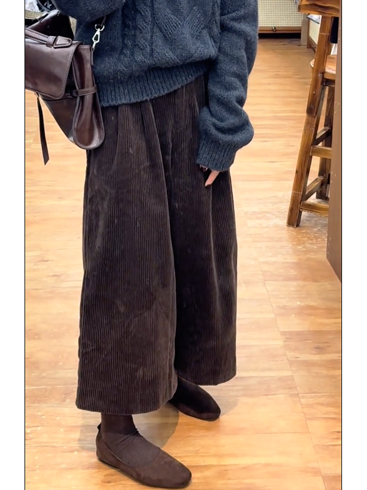 이른 봄 레트로 품격 느긋한 느슨함 센스 코듀로이 와이드 레그 팬츠 패션 미니멀리즘 다용도 표지 고기 캐주얼 바지
