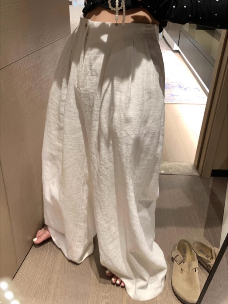 화이트 하이웨이스트 면 린넨 2026 느슨함 와이드 레깅스 바지 2025 여름 한 부서 익스트림 제인 느긋한 바람 바지