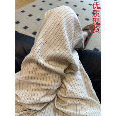 批发夏松弛<b class='q'>裤</b><b class='q'>棉麻</b>亚麻高腰松紧舒适透气阔腿<b class='q'>裤</b><b class='q'>显瘦</b><b class='q'>条纹</b>休闲<b class='q'>裤</b>纯棉