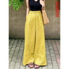 批发亚麻阔腿<b class='q'>裤</b><b class='q'>2026</b>夏新款松弛感高级感黄色<b class='q'>棉麻</b>休闲透气麻料长<b class='q'>裤</b>