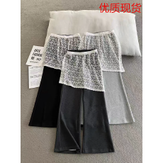 批发欧洲站高腰蕾丝拼接微喇<b class='q'>裤</b>2026年春<b class='q'>宽松</b>休闲喇叭<b class='q'>裤</b><b class='q'>两件</b>叠穿潮