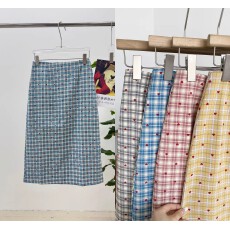 批发韩国代购东大门正品女装2026春<b class='q'>时尚</b>格子爱心高腰直筒半身裙