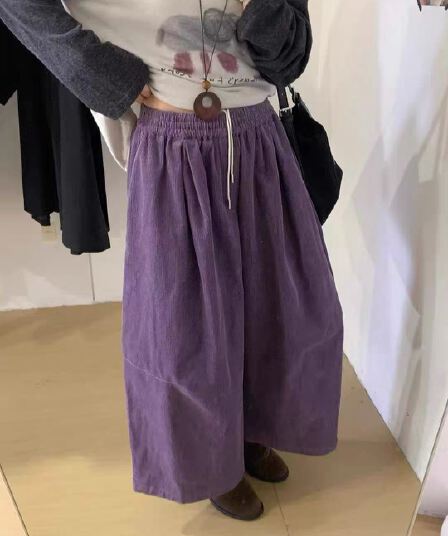 이른 가을 패션 다용도 단색 펌프 로프 코듀로이 넓은 다리 캐주얼 바지 7 점 대 와이드 레그 팬츠 치마