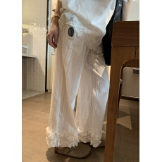 批发   花边立体刺绣小个子垂感直筒阔腿休闲裤女