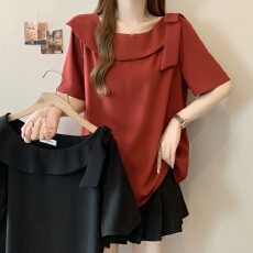 批发实拍~大码法式不对称蝴蝶结衬衫夏季新款胖mm显瘦遮肉气质上衣