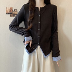 批发实拍~大码胖mm正肩显瘦假两件t恤女秋新款内搭打底衫<b class='q'>上衣</b>