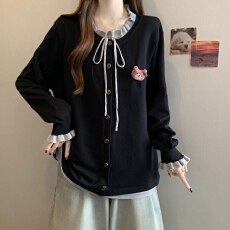 批发实拍~大码休闲慵懒风假两件针织衫女秋冬胖mm宽松显瘦百搭毛衣