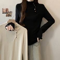 批发实拍~<b class='q'>大码</b>法式黑色T恤女秋季设计感内搭打底衫胖mm显瘦遮肉上衣