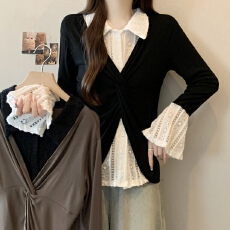 批发实拍~大码假两件蕾丝拼接衬衫女<b class='q'>秋</b>新款气质修身显瘦长袖上衣