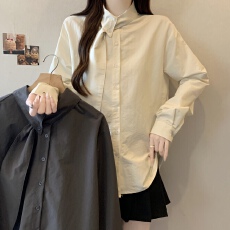 批发实拍~大码气质法式设计感上衣围巾领长袖衬衫<b class='q'>秋</b>季高级感显瘦小衫