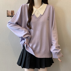 批发实拍~大码胖mm学院风polo领假两件针织衫<b class='q'>秋</b>冬宽松显瘦长袖上衣