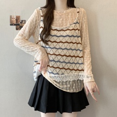 批发实拍~大码新款多巴胺显瘦遮肉套装蕾丝打底设计感彩色吊带两件套