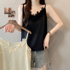 批发实拍实价~微胖大码显瘦蕾丝V领<b class='q'>无袖</b>垂坠感吊带打底小背心
