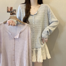 批发实拍~大码韩系温柔春夏季新款防晒<b class='q'>针织</b><b class='q'>开衫</b>长袖宽松百搭外套薄款