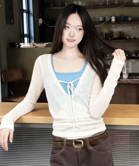 빅 사이즈 청 순수한 시스템 느슨함 센스 두 조각 여성 세트 여름 마이크로 ~을 통해 자외선 차단 블라우스 V넥 캐주얼 맨위