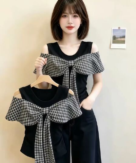 빅 사이즈 해군 나비 매듭 티셔츠 지방 mm 디자인 센스 작은 대중 품격 표지 고기 슬림해 보이는 고급 센스 맨위