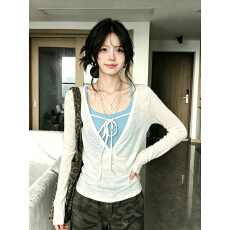 批发大码清纯系松弛感两件套女<b class='q'>夏</b>微透防晒罩衫V领休闲上衣