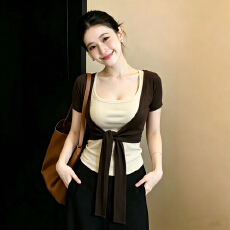 批发大码胖mm纯欲风短袖绑带开衫吊带上衣两件套<b class='q'>夏</b>季叠穿显瘦绝美上衣