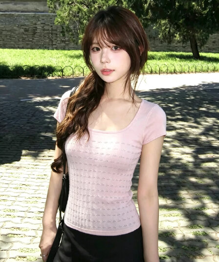 빅 사이즈 마이크로 지방 mm 순수한 욕망 바람 작은 자카드 질감 센스 u 칼라 니트 반팔 티셔츠 여름 폭발 통기성 슬림해 보이는 맨위