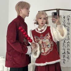 批发情侣男女长袖外套加厚 刺绣马甲套装马面裙  男刺绣套装