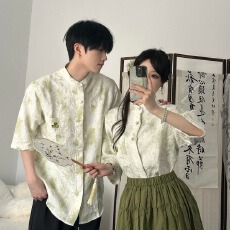 批发实拍情侣 淡绿提花短袖衬衣 套装初高中<b class='q'>班</b><b class='q'>服</b>校<b class='q'>服</b> 毕业证拍摄