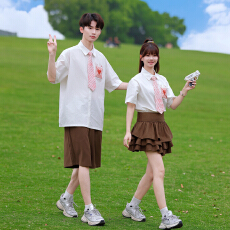 批发男女爱心短袖衬衣套装 班服校服 毕业照 合唱团