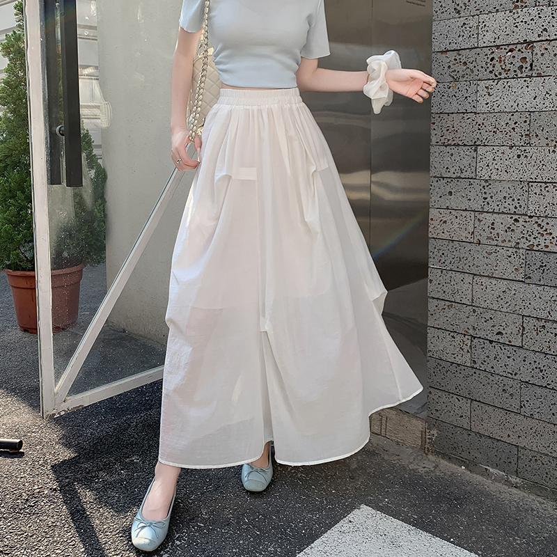 夏季速干a字半身裙女设计感不规则褶皱纯棉中长裙子2025新款