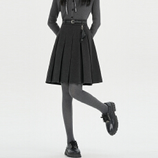 批发韩系毛呢百褶裙半身裙女秋冬2025<b class='q'>新款</b>高腰显瘦小个子a字裙JK中裙