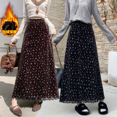 批发淑<b class='q'>女</b>风高级感小花丝绒半裙2025秋冬新款韩版百搭休闲显瘦高腰伞裙