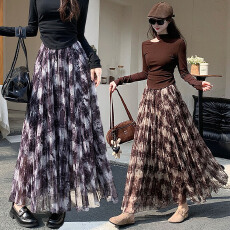 批发2026春季新款法式不规则复古拼色格纹显瘦高腰A字<b class='q'>半身裙</b>