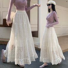 批发韩系重工蕾丝半身裙女2026春季新款气质显瘦高腰a字版<b class='q'>长裙</b>大摆裙