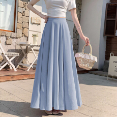 批发2026年春夏气质<b class='q'>百搭</b>纯色半身裙赫本风大摆裙遮胯显瘦荷叶边雪纺裙