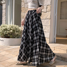 批发<b class='q'>英伦</b><b class='q'>风</b>复古格子休闲伞裙女2026春季新款高腰修身显瘦气质大摆长裙