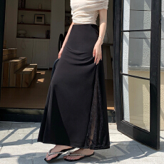 批发黑色西装鱼尾裙女春秋2026新款高腰气质中长款蕾丝拼接包臀<b class='q'>半身</b>裙