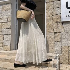 批发莱赛尔天丝重工盘花刺绣高级感蕾丝直筒裙松紧腰A摆<b class='q'>半身裙</b>长裙女