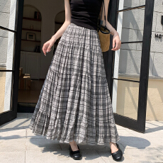 批发重工褶皱<b class='q'>条纹</b>松紧腰<b class='q'>半身裙</b>2025秋冬新款中长款伞裙长裙