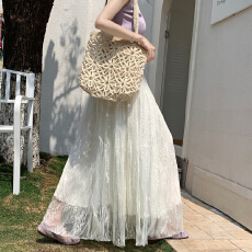 批发超仙<b class='q'>网纱</b>A字百褶<b class='q'>长</b><b class='q'>裙</b>女2026春夏新款度假风显瘦遮跨纯色半身<b class='q'>裙</b>